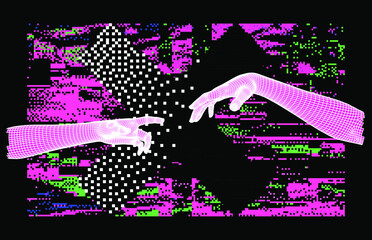 Aufkleber - Vector 3D model of hands going to touch together, reminiscent of Michelangelo's artwork.