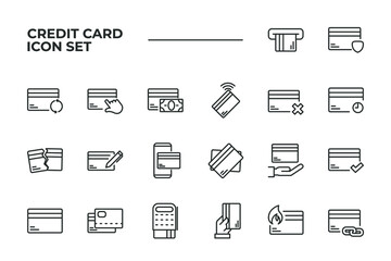 simple set of Credit Card vector icons with editable line styles covering credit card, broken card, card maintenance and other. isolated on white background. 