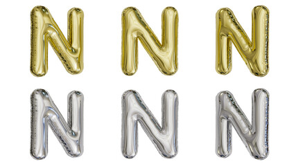 Wall Mural - aluminum foil inflated balloon alphabet letter N gold and silver different angles