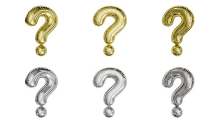 Wall Mural - aluminum foil inflated balloon alphabet interrogation point gold and silver different angles