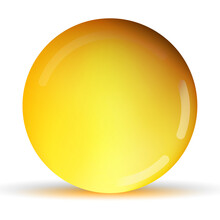 Glass Yellow, Golden Ball Or Precious Pearl. Glossy Realistic Ball, 3D Abstract Vector Illustration Highlighted On A White Background. Big Metal Bubble With Shadow