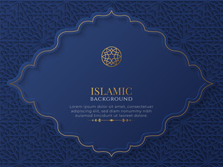 Poster - Arabic Blue and Golden Luxury Background with Arabic Pattern and Decorative Ornament