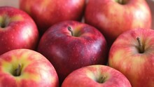 Close Up Of Fresh Red Apples In The Rotate Basket