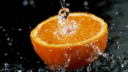 Fototapete - Super Slow Motion Shot of Fresh Orange with Water Splash at 1000fps. Filmed on High Speed Cinematic Camera.