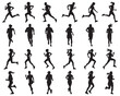 © SilhouetteDesigner - Black silhouettes of runners on white backgrounds