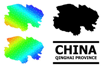 Wall Mural - Vector low-poly rainbow colored map of Qinghai Province with diagonal gradient. Triangulated map of Qinghai Province polygonal illustration.