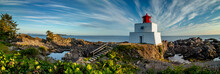 Panoramic View Of Amphitrite Lighthouse In Ucluelet Is On The Vancouver Island , BC, Canada