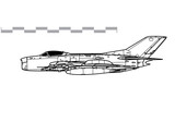 Fototapeta  - Mikoyan-Gurevich MiG-19PM Farmer-E. Vector drawing of early jet interceptor aircraft. Side view. Image for illustration and infographics.