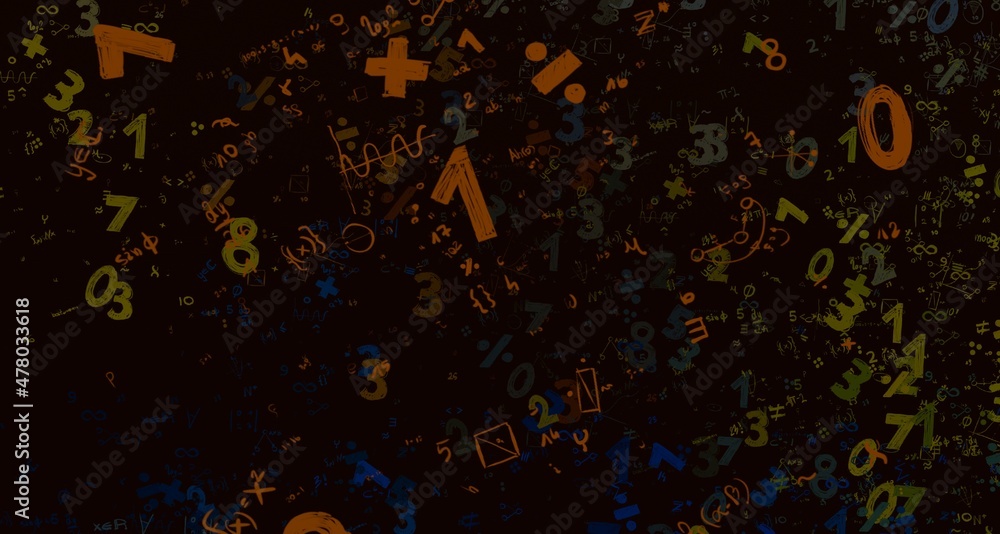 Numbers hand drawing with math symbols on colorful background. Stock ...