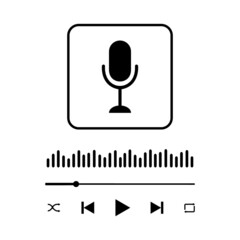 Wall Mural - Podcasting concept. Audio player interface with microphone sign, sound wave, loading bar and buttons. Simple music player or online radio panel template. Vector graphic illustration