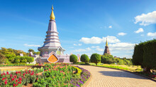 The King And Queen Pagodas, One Of Most Famous Tourist Destination Of Chiang Mai, Located On The Top Of Doi Inthanon Mountain, Chiang Mai, Thailand