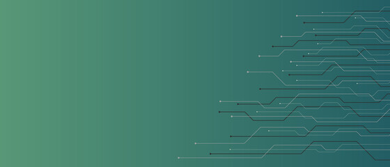 Vector abstract background on the theme of digital technology, future, cyberpunk. Dark background with lines computer elements. Banner template design for web, copyspace.