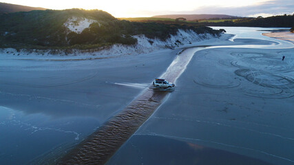 Wall Mural - Drone Shot of Travellers on a 4WD at Nanarup Beach Albany Western Australia