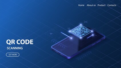 QR code mobile verification landing page. Scan phone concept design. Technology vector illustration.