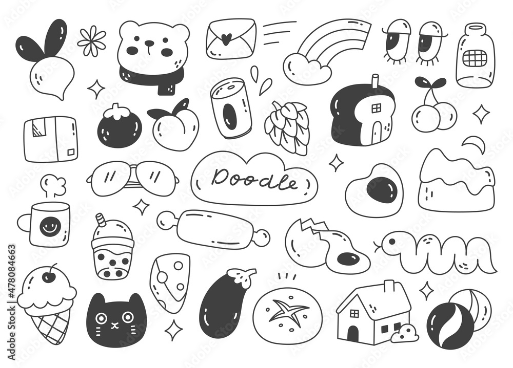 Set of cute hand drawn doodle vector illustration Stock Vector | Adobe ...