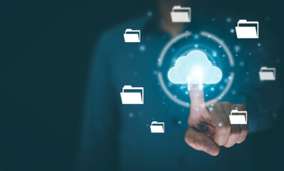 Wall Mural - man touching connect to data information on the cloud computing technology internet storage network 