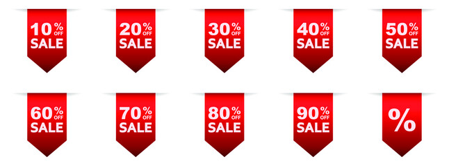 Wall Mural - discount offer ribbon. set of red shopping tag ribbons. collection of shopping ribbons with discount