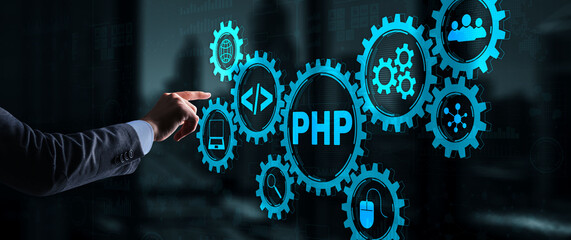 businessman is pressing on the virtual screen php