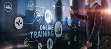 Online Training Concept. Business Hand Pressing OT Inscription