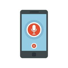 Smartphone audio recording icon flat isolated vector