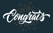 Congrats Brush Hand Lettering, Isolated On White Background. Typography Illustration.