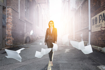 Wall Mural - Young businesswoman walking towards success