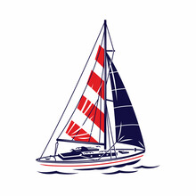 Yacht Vector Illustration. Sailboat Icon. Sailing Club Logo Symbol. Boat Sports Water Sea Ocean Transport. Nautical Vessel Drawing.