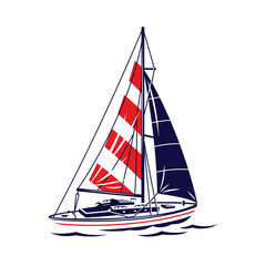 Yacht vector Illustration. Sailboat icon. Sailing club logo symbol. Boat sports water sea ocean transport. Nautical vessel drawing.