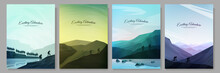 Vector Illustration. Travel Concept Of Discovering, Exploring And Observing Nature. Hiking. Adventure Tourism. Minimalist Graphic Flyers. Polygonal Flat Design For Poster, Brochure, Magazine, Cover