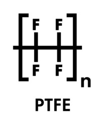 Sticker - Polytetrafluoroethylene (PTFE) polymer, chemical structure. Used as lubricant and in non-stick cookware. Skeletal formula.