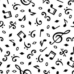 Wall Mural - musical notes seamless pattern. hand drawn music note, musical wallpaper. song or melody scribble el