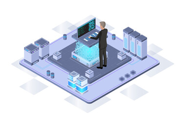 data center or server room processing data operation with security protection and maintenance with i