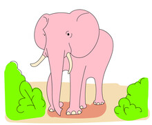 Drawing Of A Cute Pink Elephant. Vector Graphics.