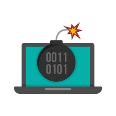 Poster - Laptop fraud bomb icon flat isolated vector