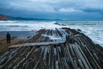 Wall Mural - itzurun beach in zumaia with the famous flysch coast in the basque country