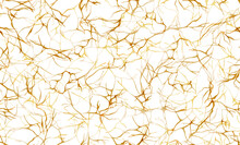 Gold Thin Lines Organic Seamless Pattern. Bifid Branchy Organic Background. Twiggy Dendritic Seamless Ornament. Gold Lines Thin Ramose Texture. Premium Wedding Background Design.