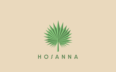 Hosanna under single palm branch on off white background, celebrating Palm Sunday.