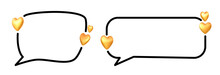 Set Of Black Speech Bubbles With Yellow Hearts.