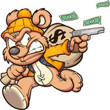 Fototapeta Dinusie - Teddy bear stealing a big bag of money. Vector illustration with simple gradients. All on a single layer.