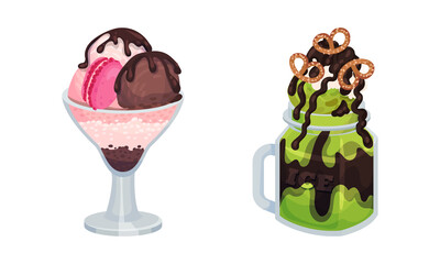 Poster - Frozen Dessert with Sweet Flavor and Cream in Glass Jar Vector Set