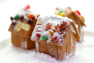 Wall Mural - Christmas houses made of cookies and sweets with powdered sugar