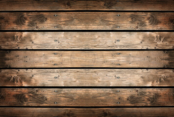 Vintage wood planks in dark brown color. Natural wood background