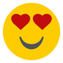 Canvas Print - Yellow emoticon with heart eyes. Flat round face in love