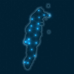 San Andres network map. Abstract geometric map of the island. Digital connections and telecommunication design. Glowing internet network. Modern vector illustration.