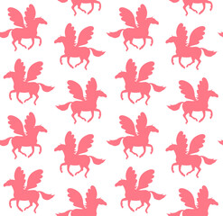 Sticker - Vector seamless pattern of flat pegasus silhouette isolated on white background