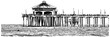Huntington Beach Pier Vector illustration, black on white background 