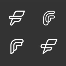 Collection Letter F Modern Vector Logotype Icon Design Concept. Universal Minimalist Linear Logos Template Isolated On Dark Background.