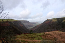 Beautiful Day In Welsh Mountains (Dylife Gorge). United Kingdom, Wales In Late Winter.