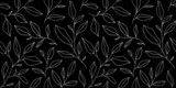 Fototapeta Perspektywa 3d - Seamless pattern with one line leaves. Vector floral background in trendy minimalistic linear style.