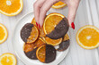 Dark chocolate dipped dry orange slices